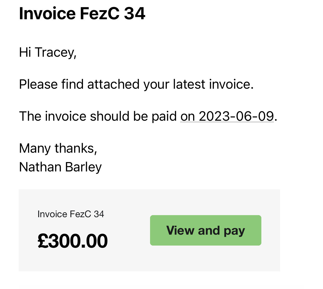 Example of email with payment button
