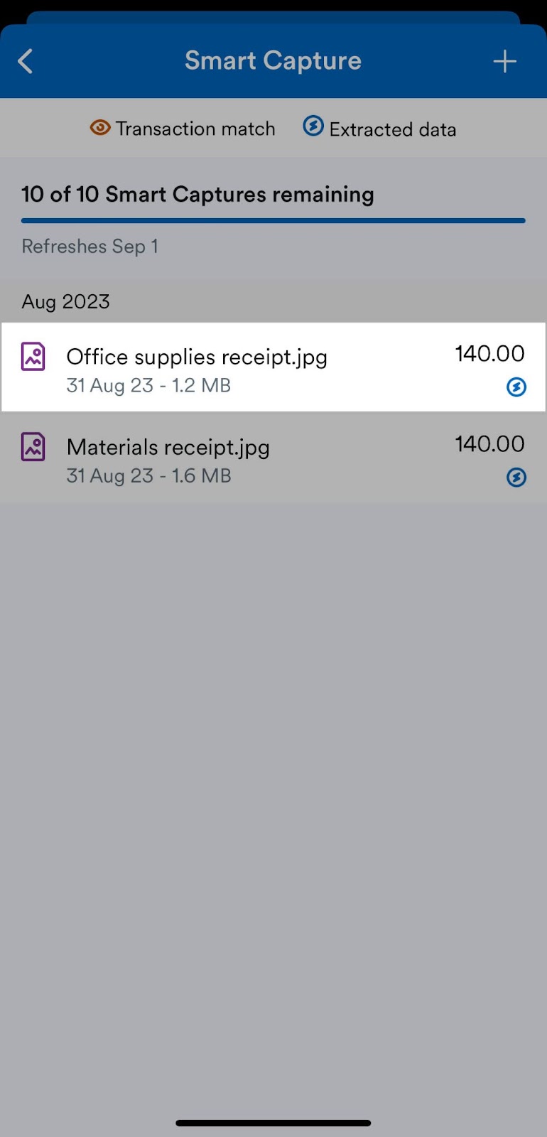 Example file name highlighted on Smart Capture page.