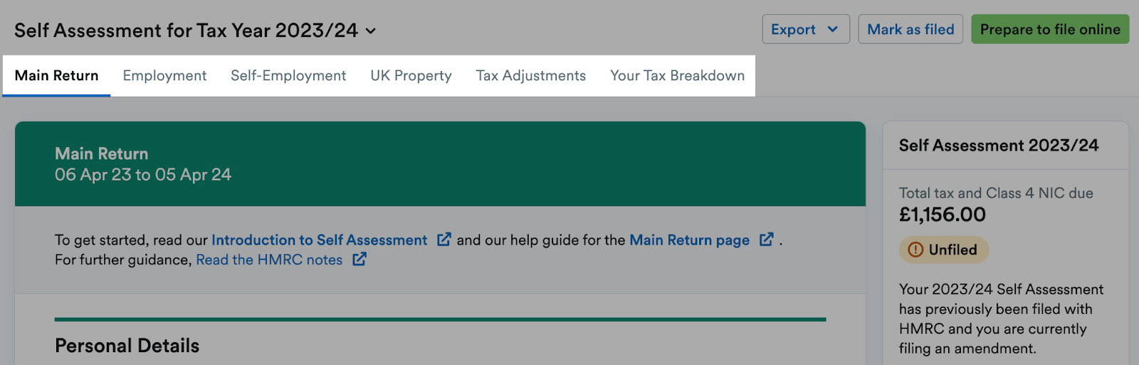 Six tabs highlighted above the return.
