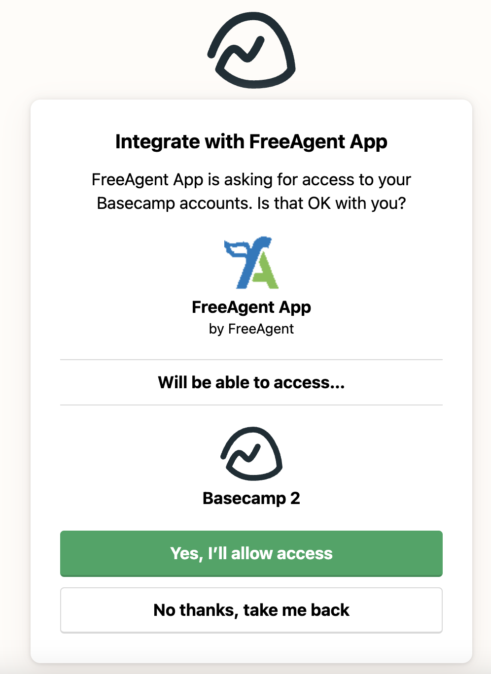 Prompt to connect FreeAgent with Basecamp