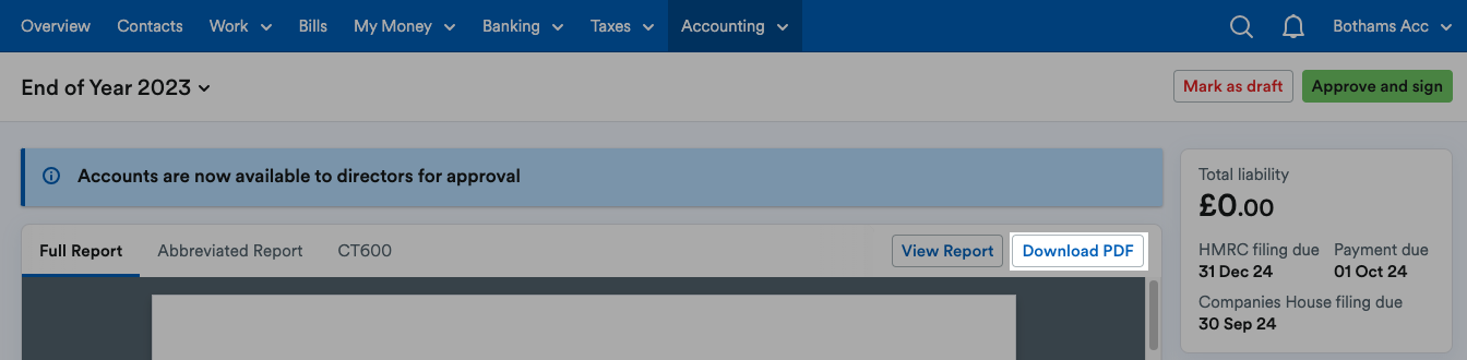 Download PDF button highlighted at the top of the report.