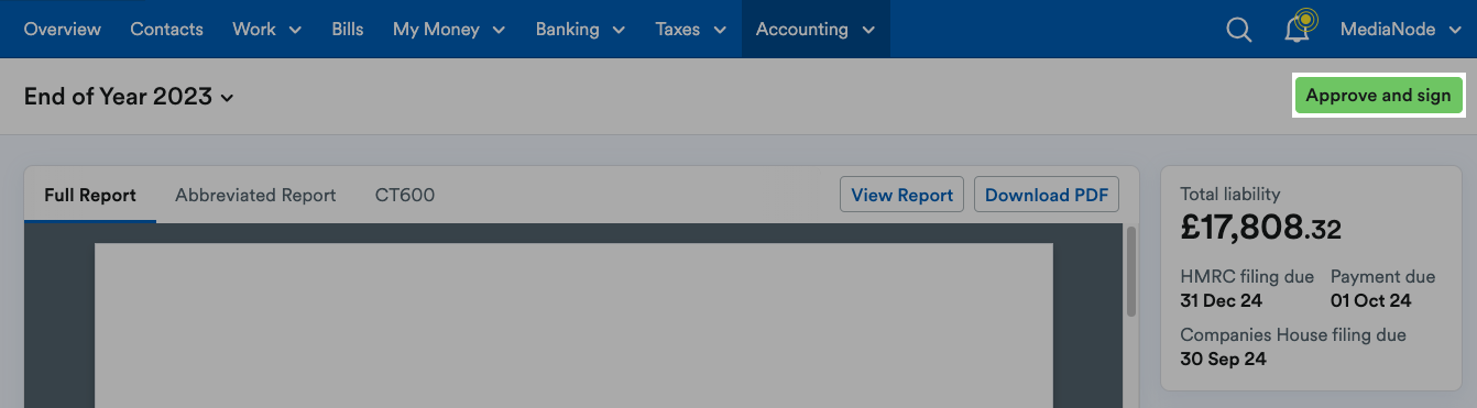 Approve and sign button highlighted above the return.