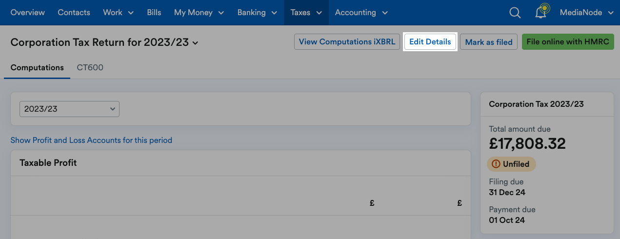 'Edit Details' button highlighted above the return.