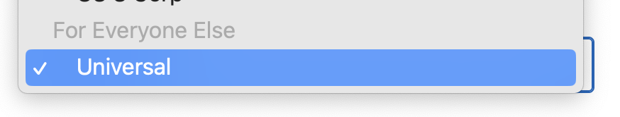 'Universal' highlighted on drop down menu.