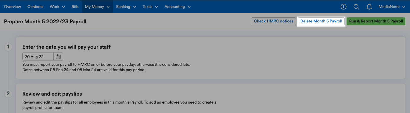 Pop up button asking user if they are sure they want to delete payroll period.