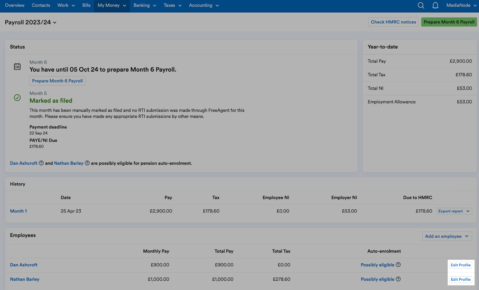 'Edit Profile' button highlighted next to employees' listings.