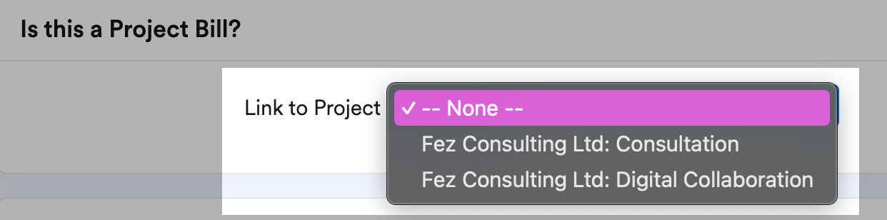 Projects listed in drop-down menu.