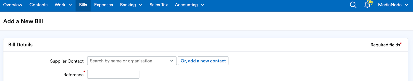 Add a New Bill Page.