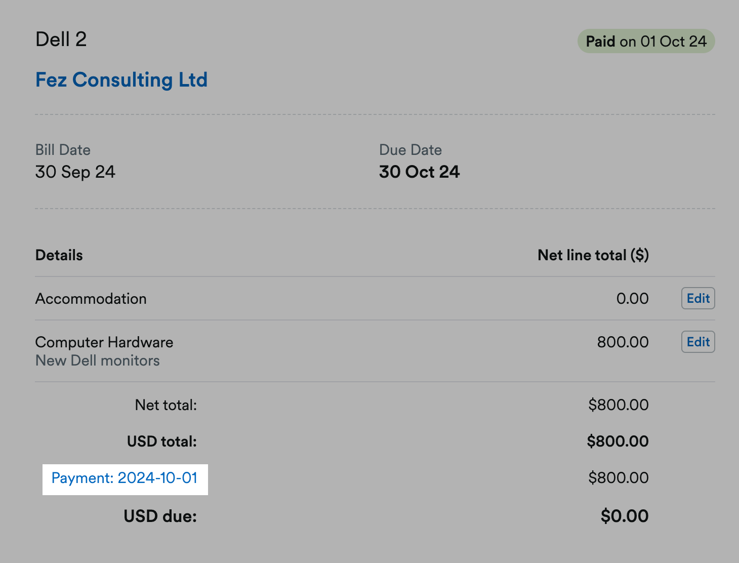 Payment highlighted on an example of a bill.