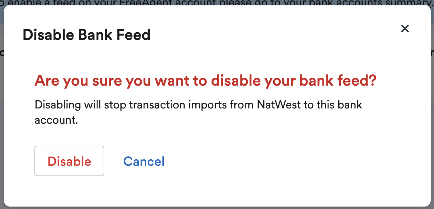 Disable bank feed pop up window