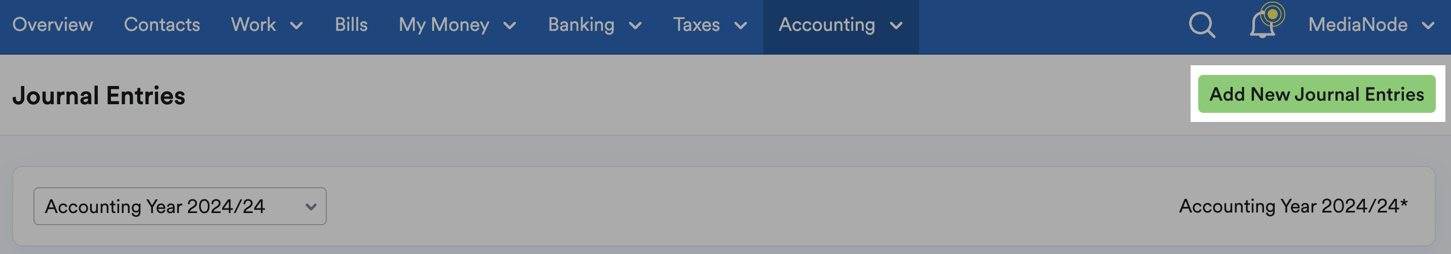 Add new journal entries button highlighted