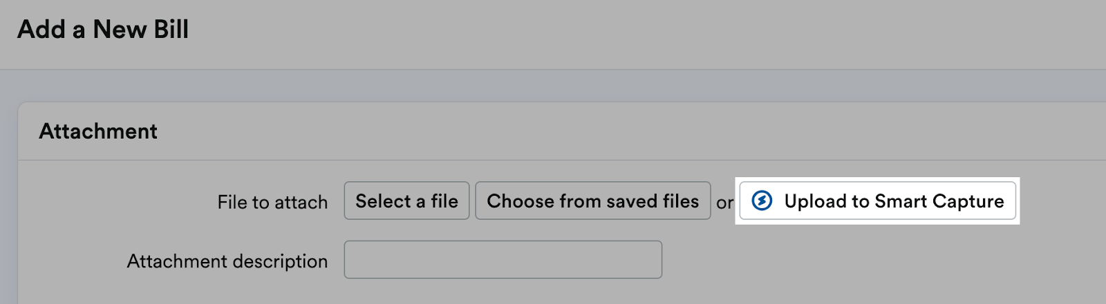 'Upload to Smart Capture' button highlighted on Add a New Bill page.