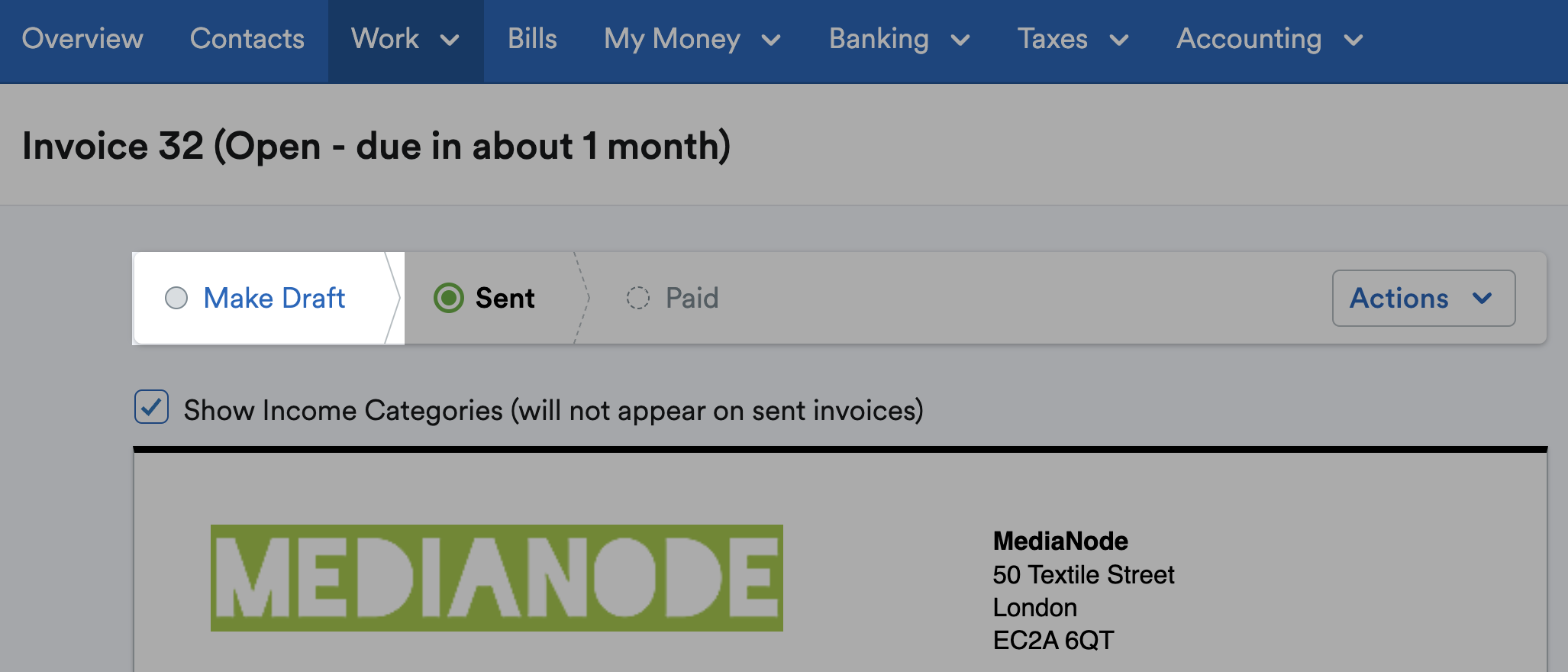 Screenshot shwoing make draft button highlighted above the invoice.png