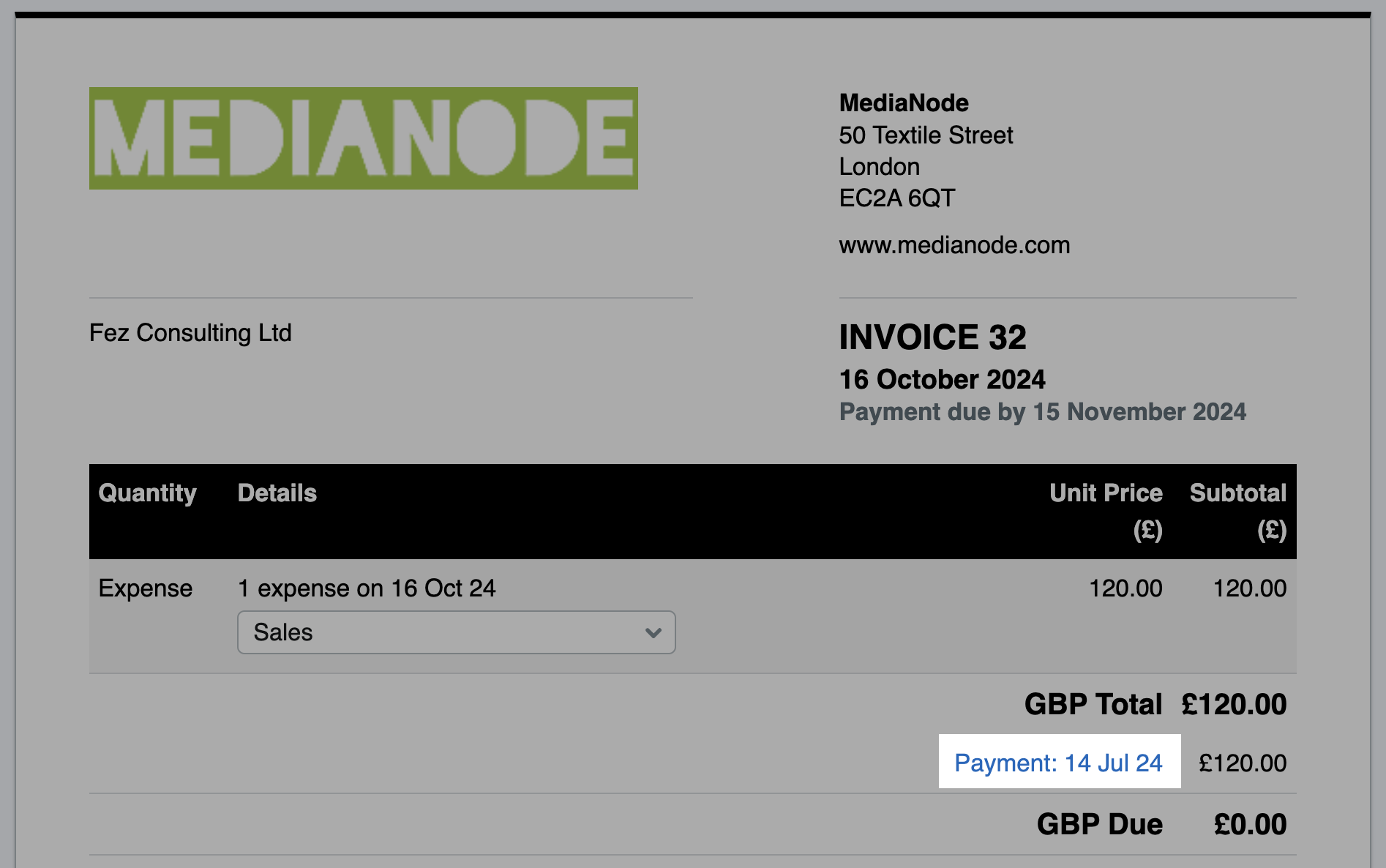 Screenshot showing payment lunk highlighted on an invoice.png