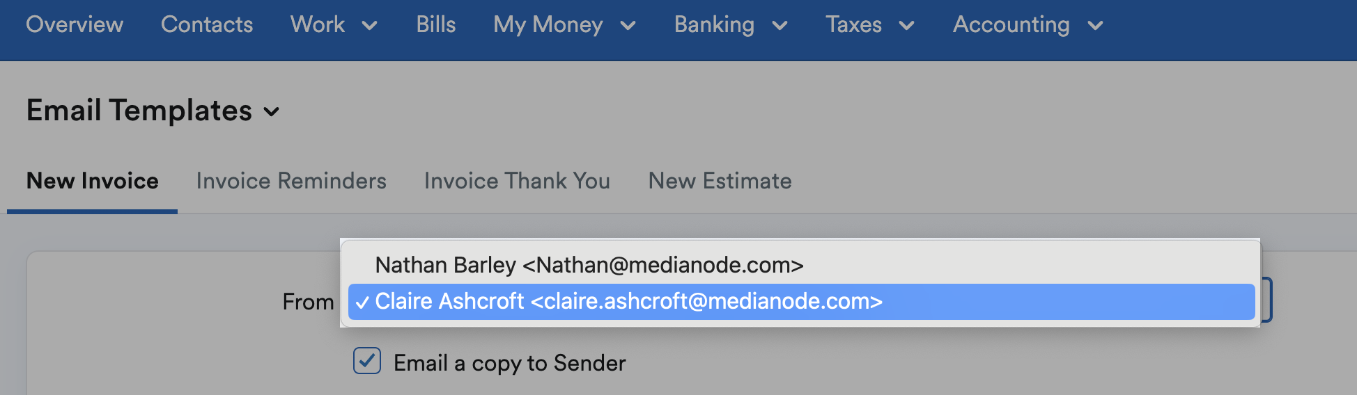 New email address highlighted in From menu