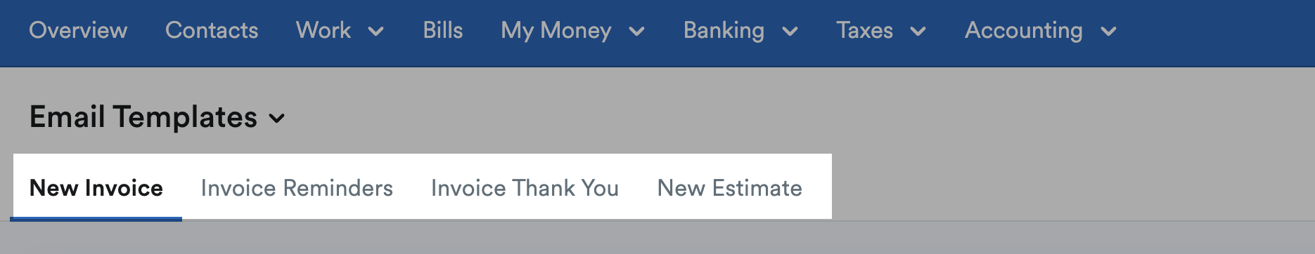 Email templates tabs