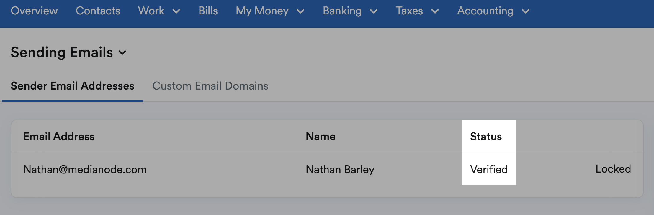 Email address status highlighted