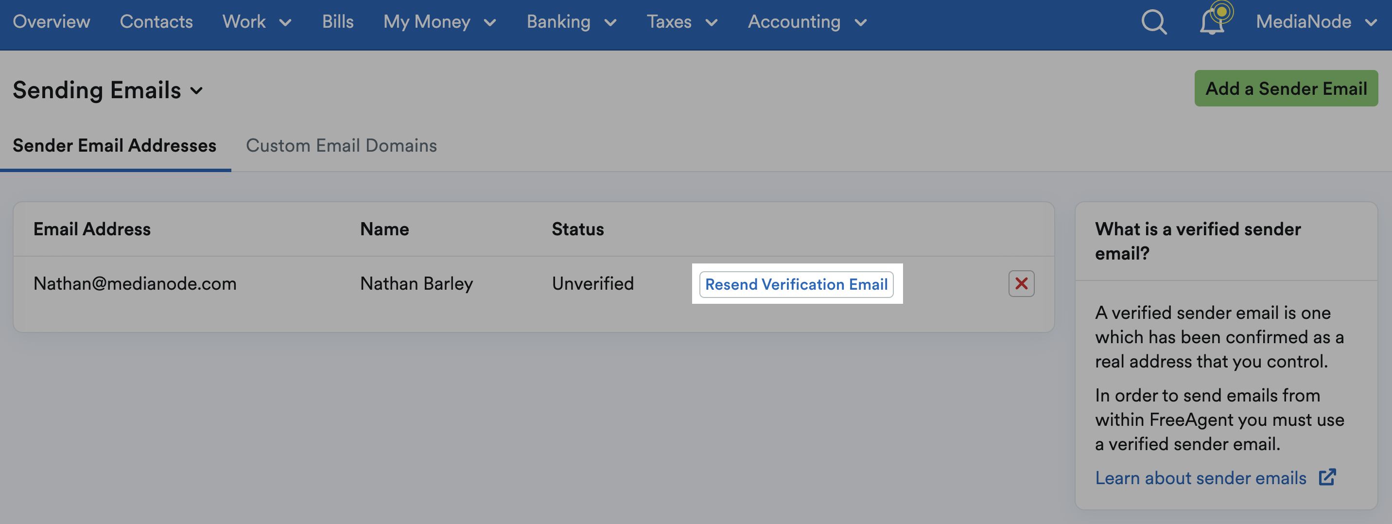 Resend verification email button highlighted