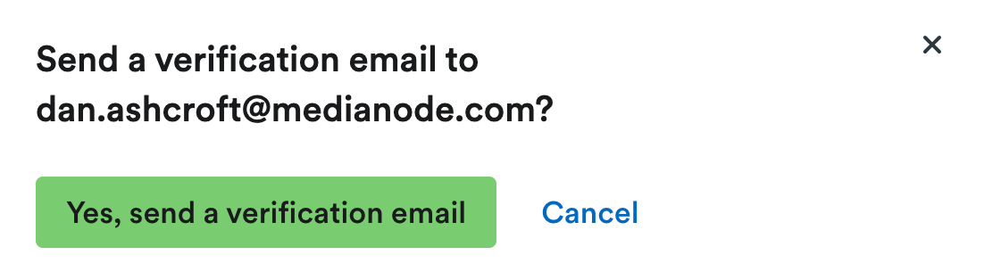 Pop up window asking user if they want to send a verification email to other user.