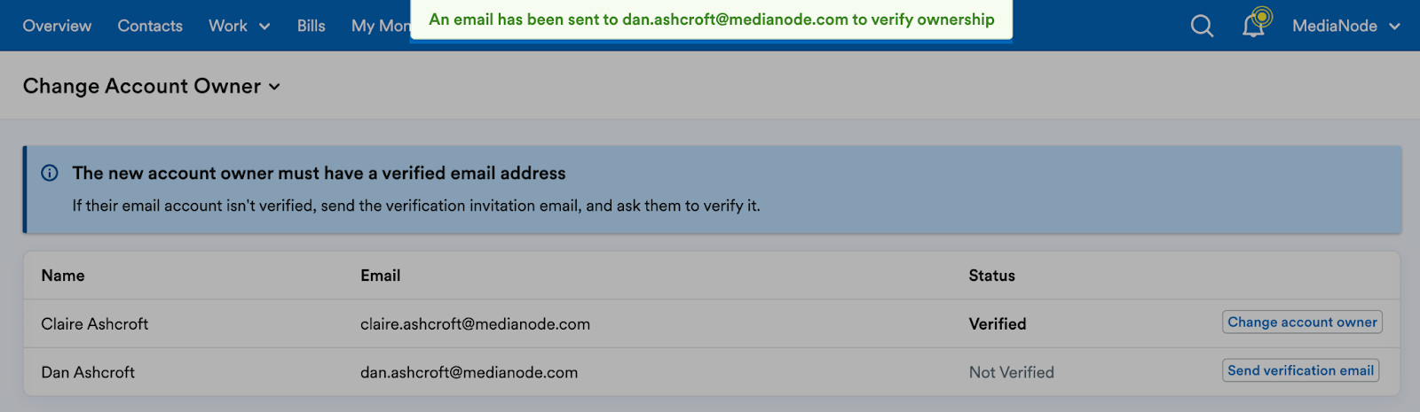 Pop up message highlighted at the top of the page.