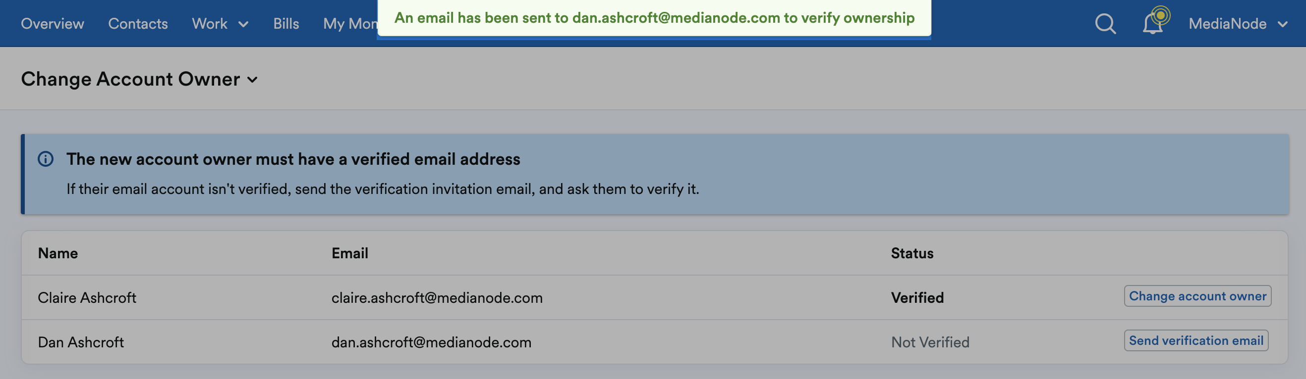Notice highlighted saying email has been sent to the user.