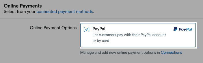 PayPal option ticked and highlighted in online payments section of invoice form