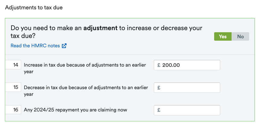 Tax Adjustments page