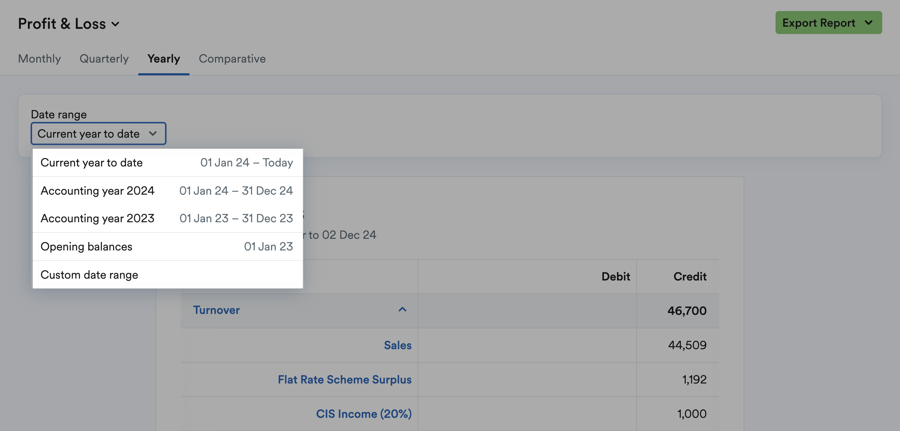 Screenshot showing date options highlighted