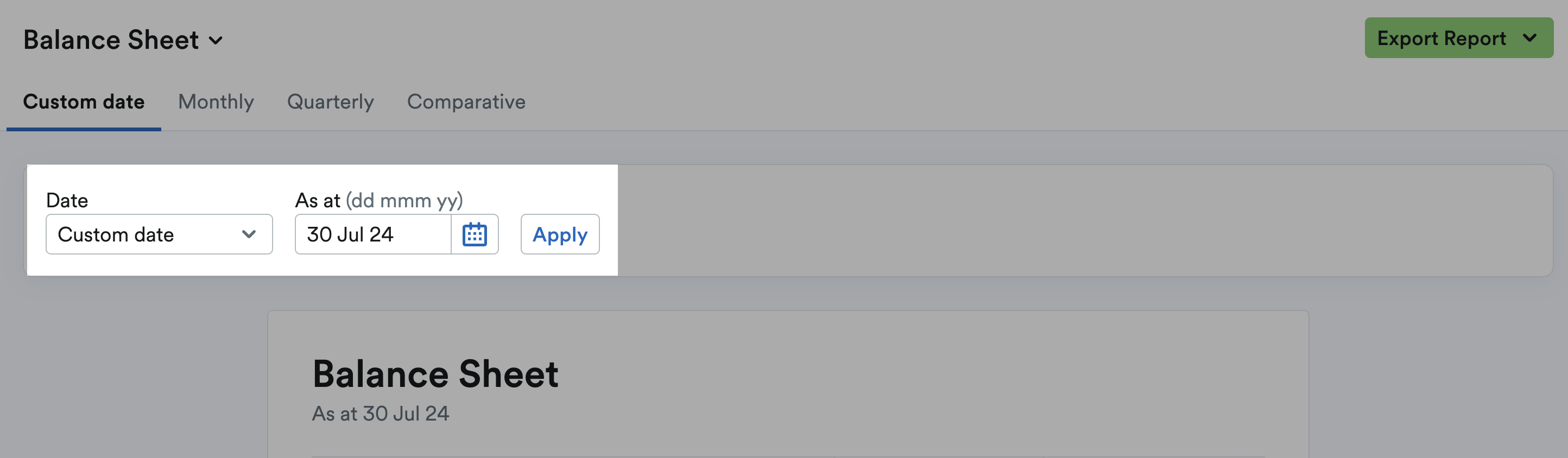 Custom date filter options highlighted