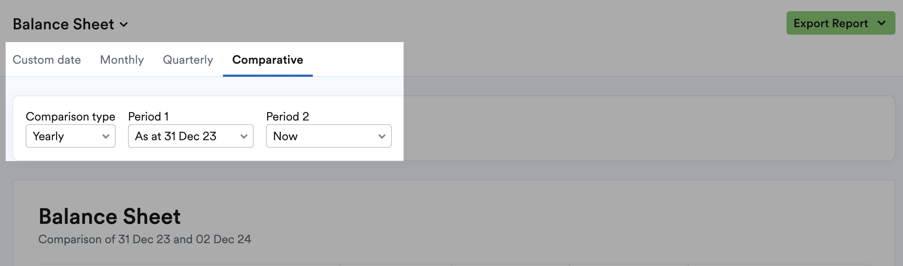 Comparative tab and period filters highlighted