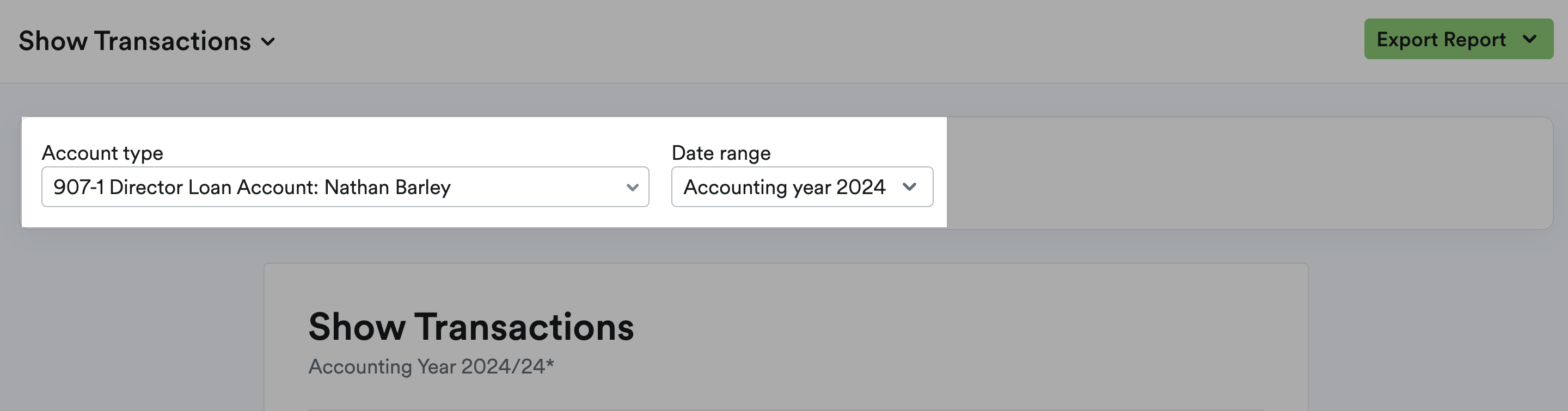 time period and account type highlighted
