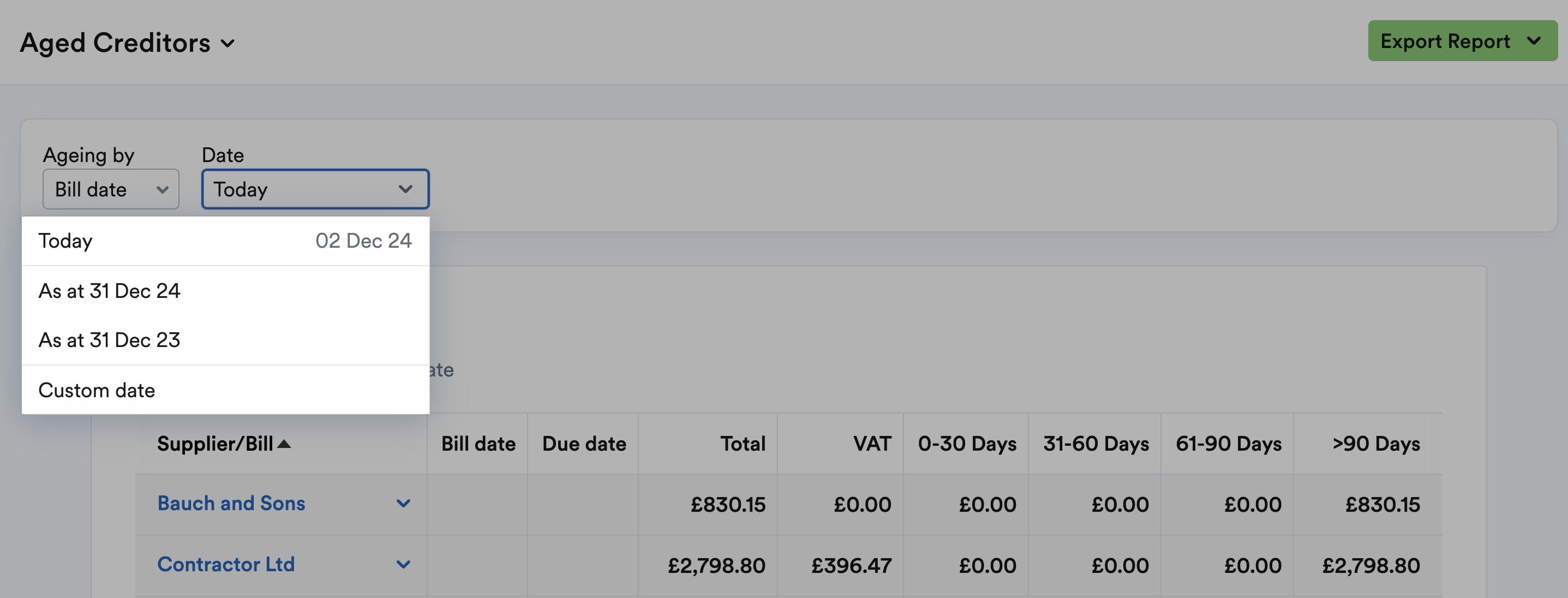 'Custom Date' highlighted in drop-down menu.