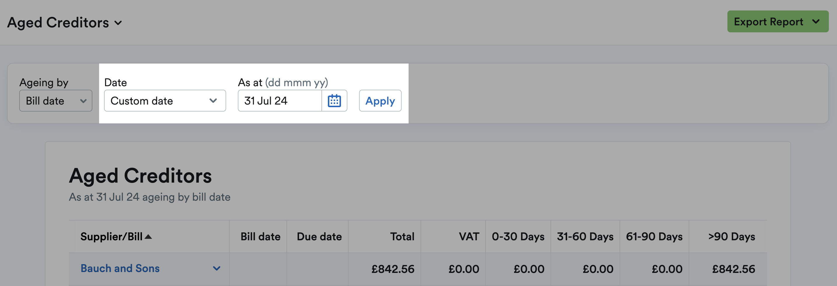 Custom date selected using a date picker.