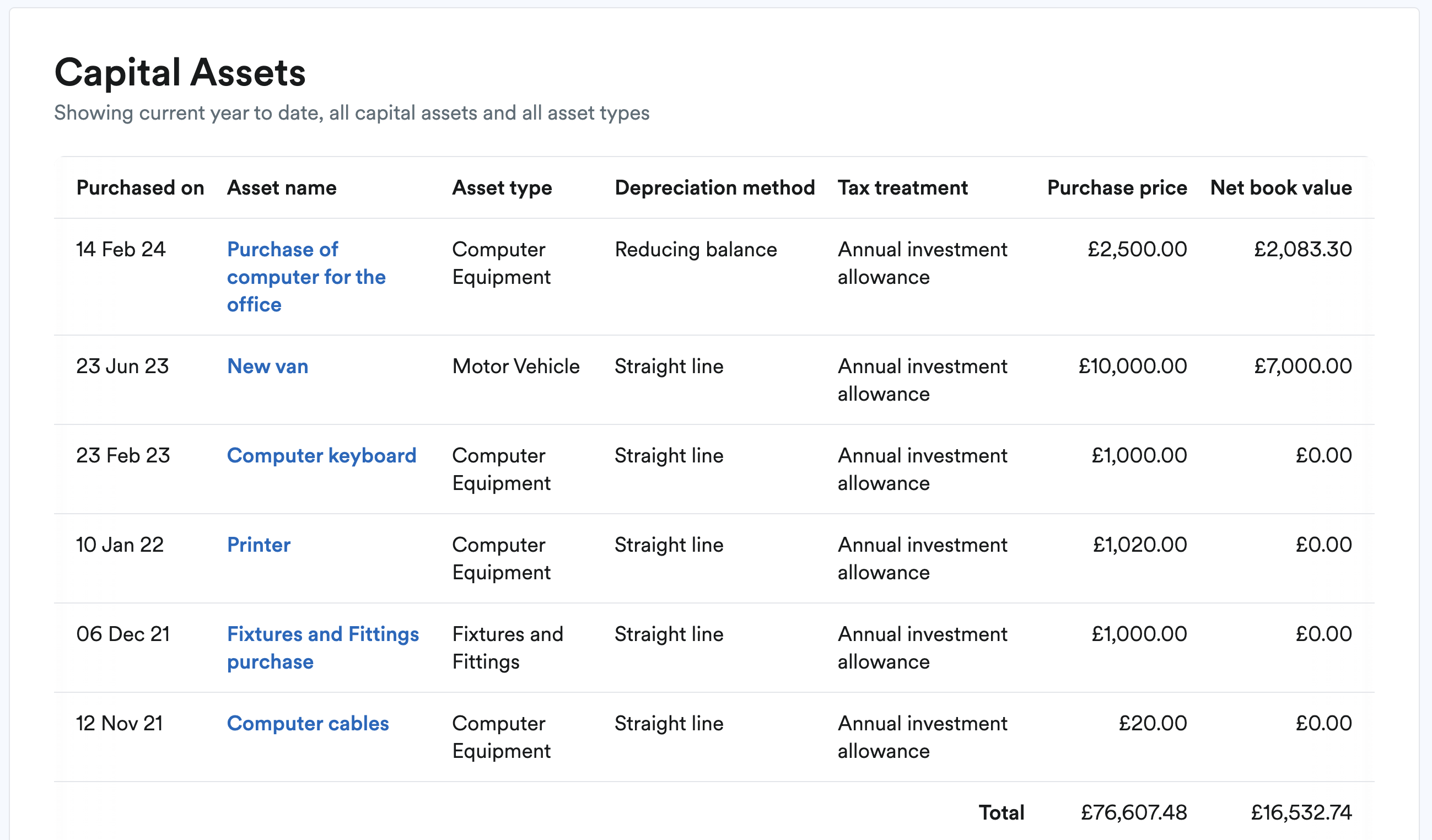 capital assets report