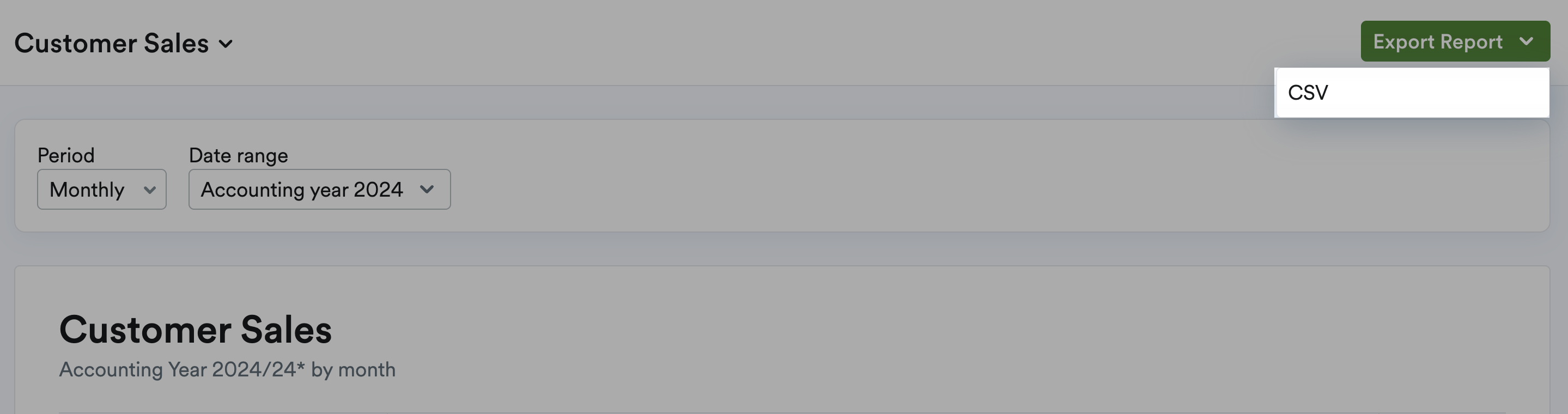 Export report drop-down menu highlighted