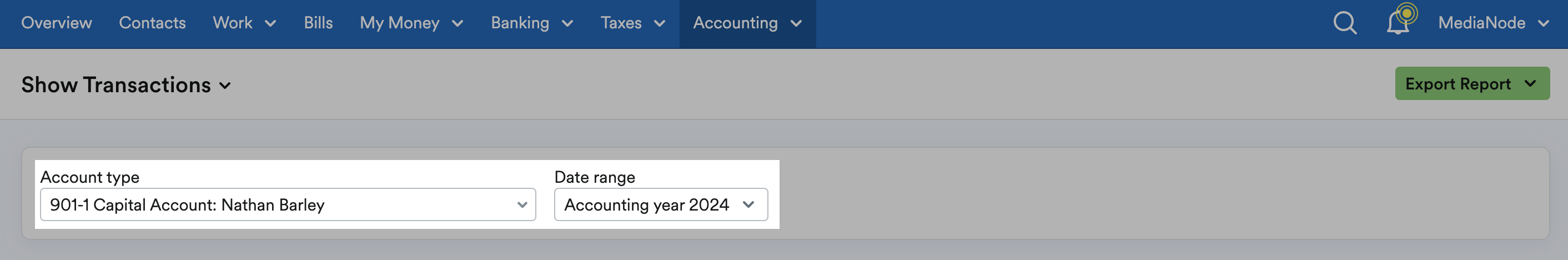 Account type and Date range options highlighted.