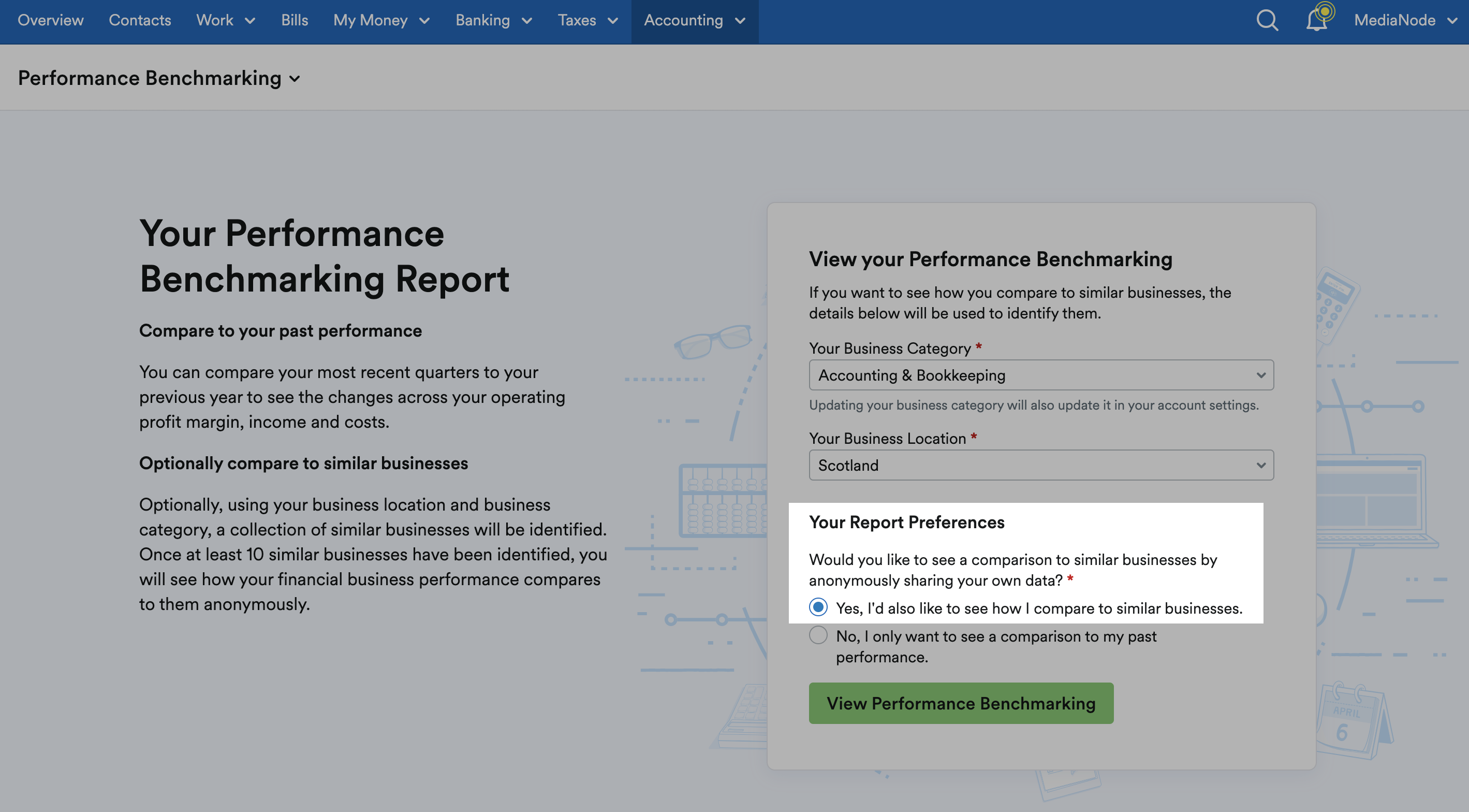 Option for 'Yes, I'd also like to see how I compare to similar businesses' highlighted.