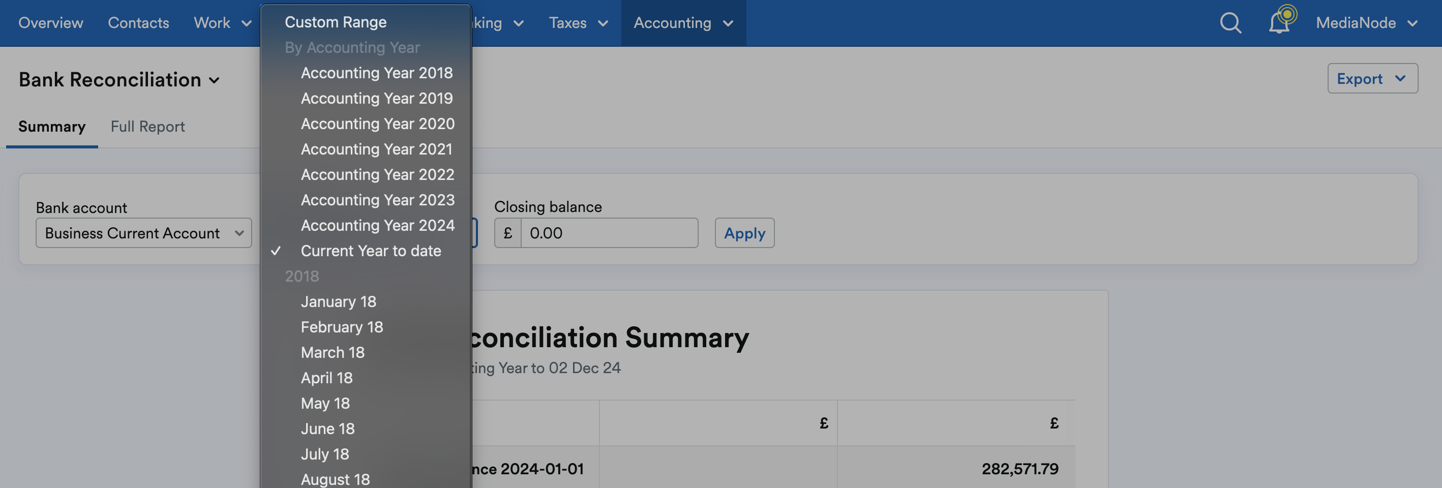 Timeframes listed in drop down menu.