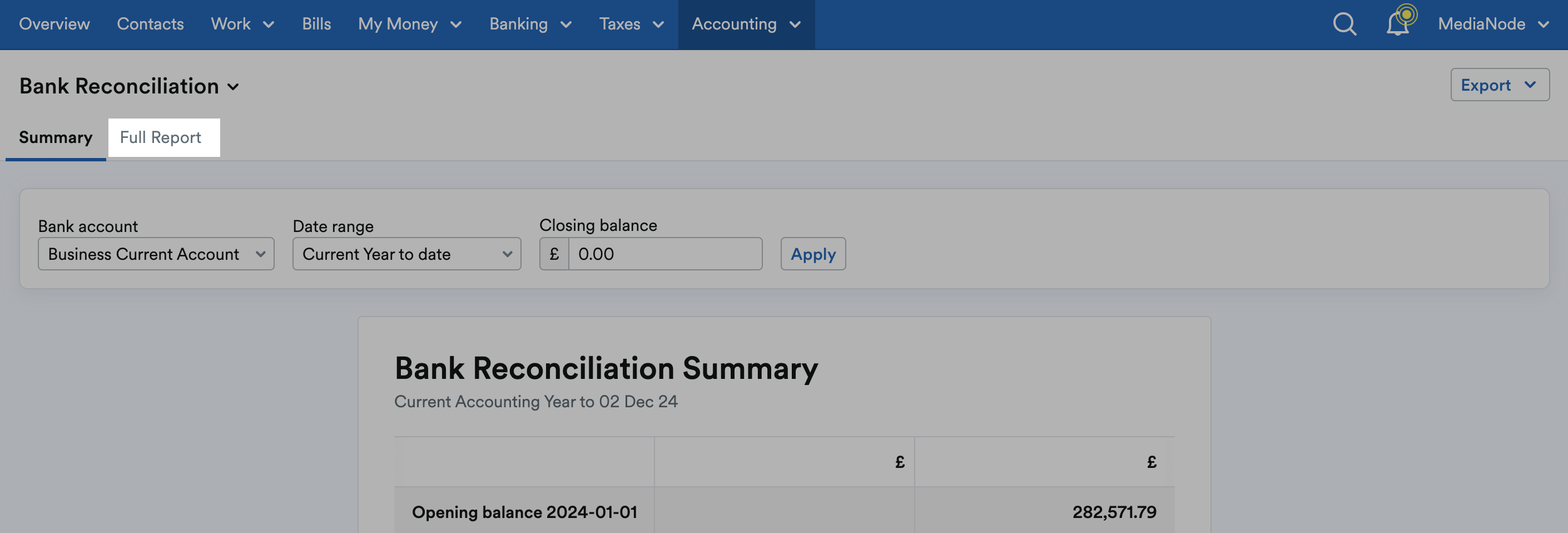 'Full Report' tab highlighted next to 'Summary' tab.