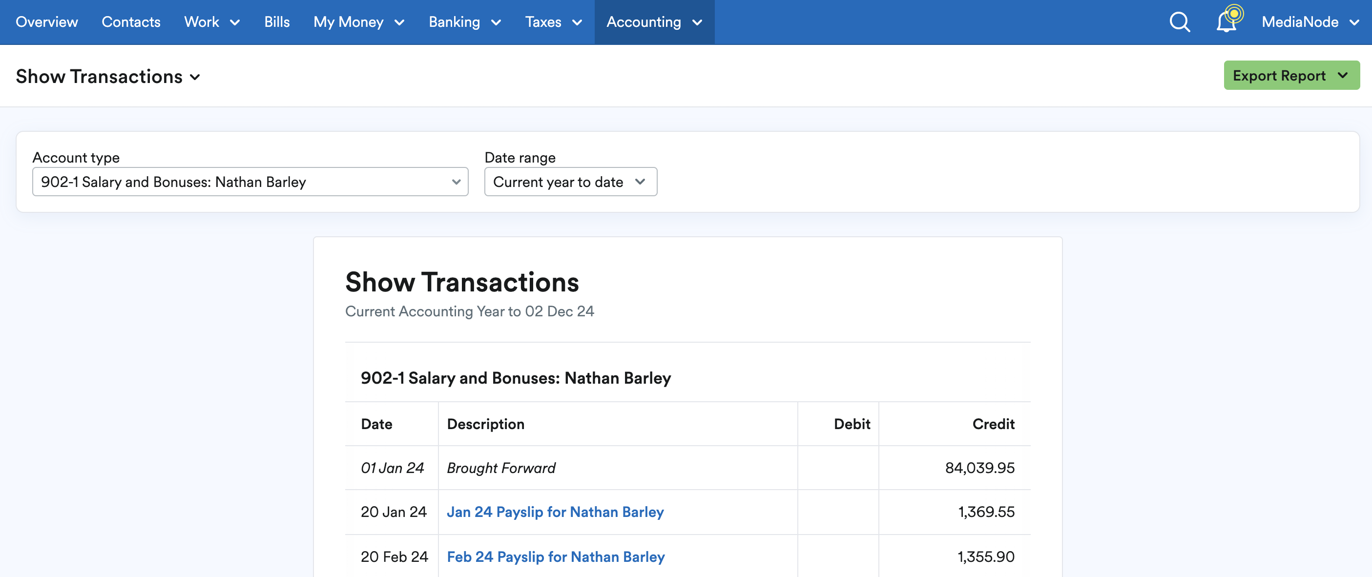 Show Transactions report.