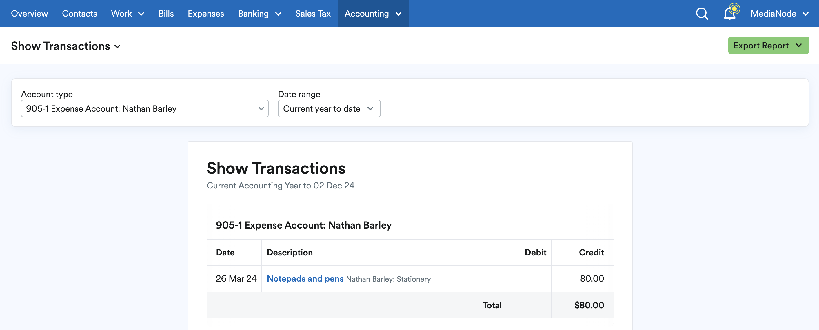 Show Transactions report.