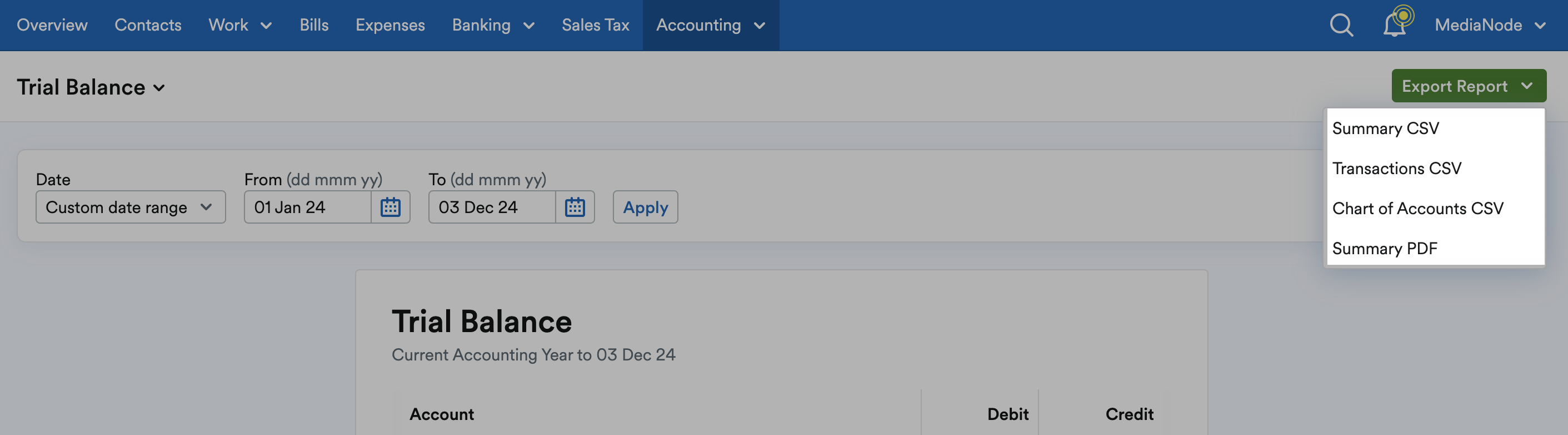 Export options listed in drop down menu.