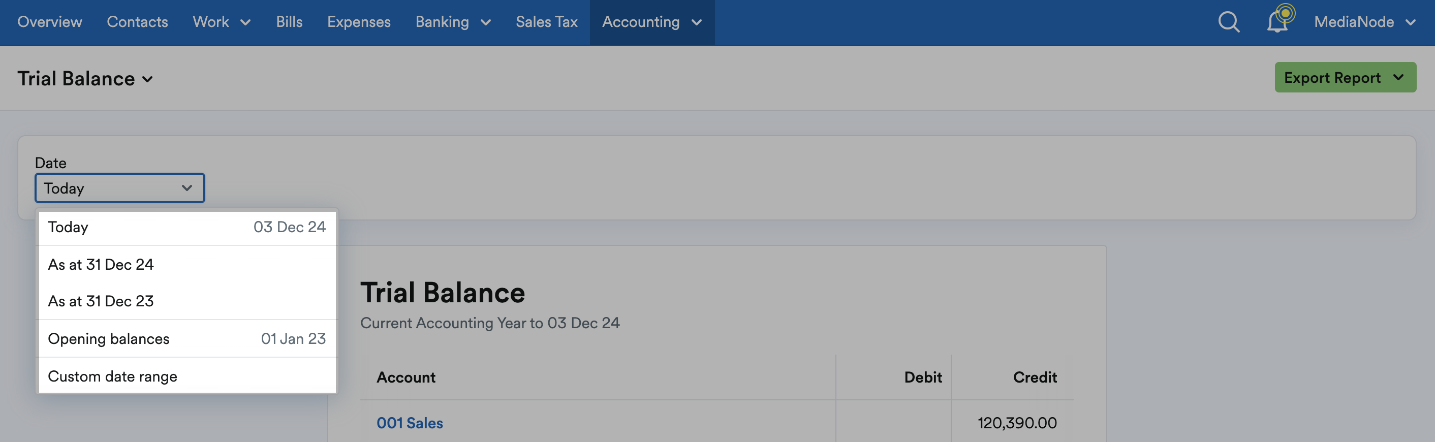 Date options listed in drop down menu.