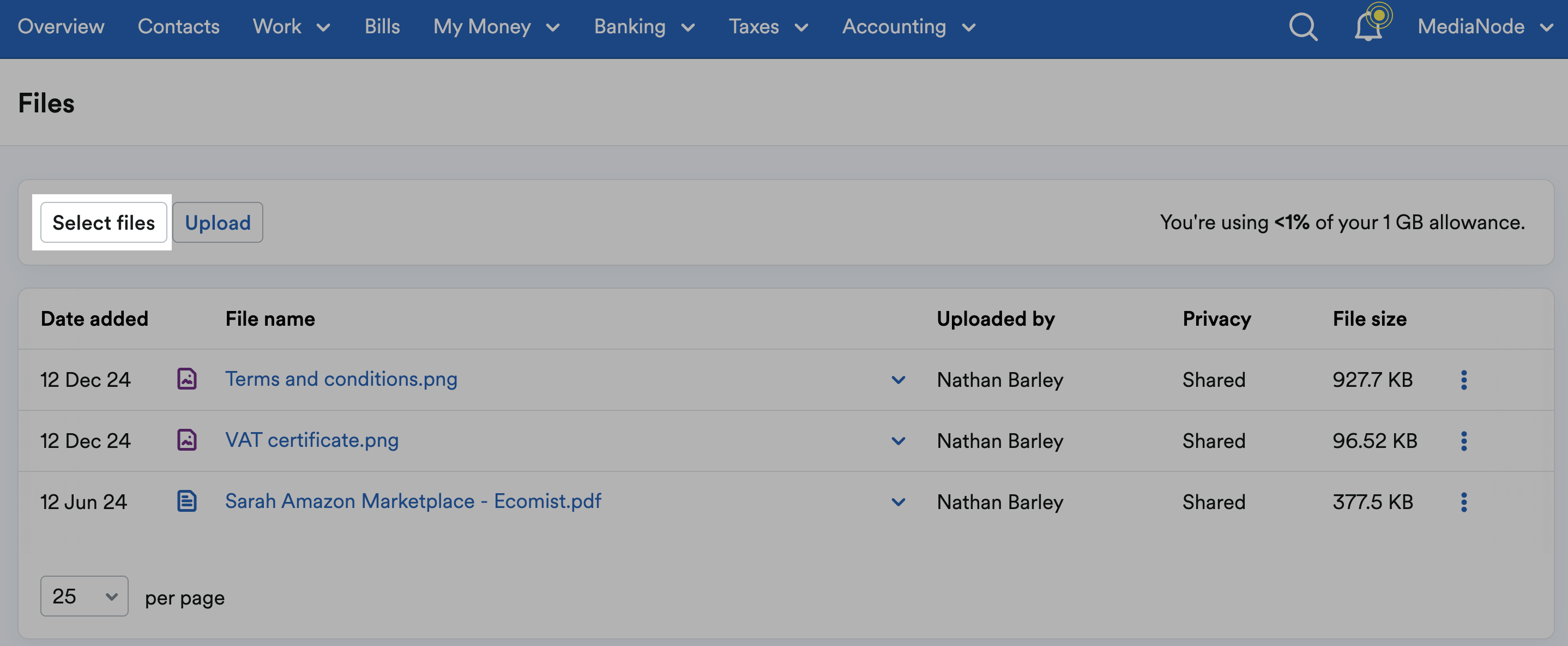 select the 'Select files' button and select the file(s) you wish to upload.