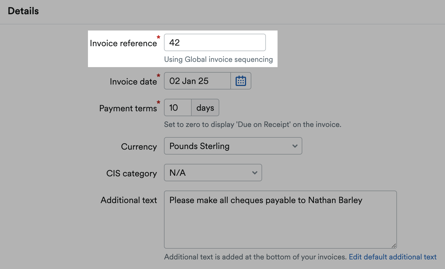 Invoice reference highlighted in Details section.