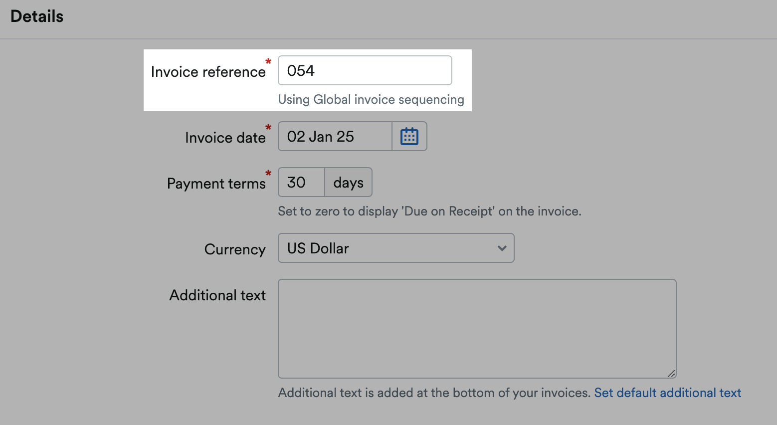 Invoice reference highlighted under Details section.