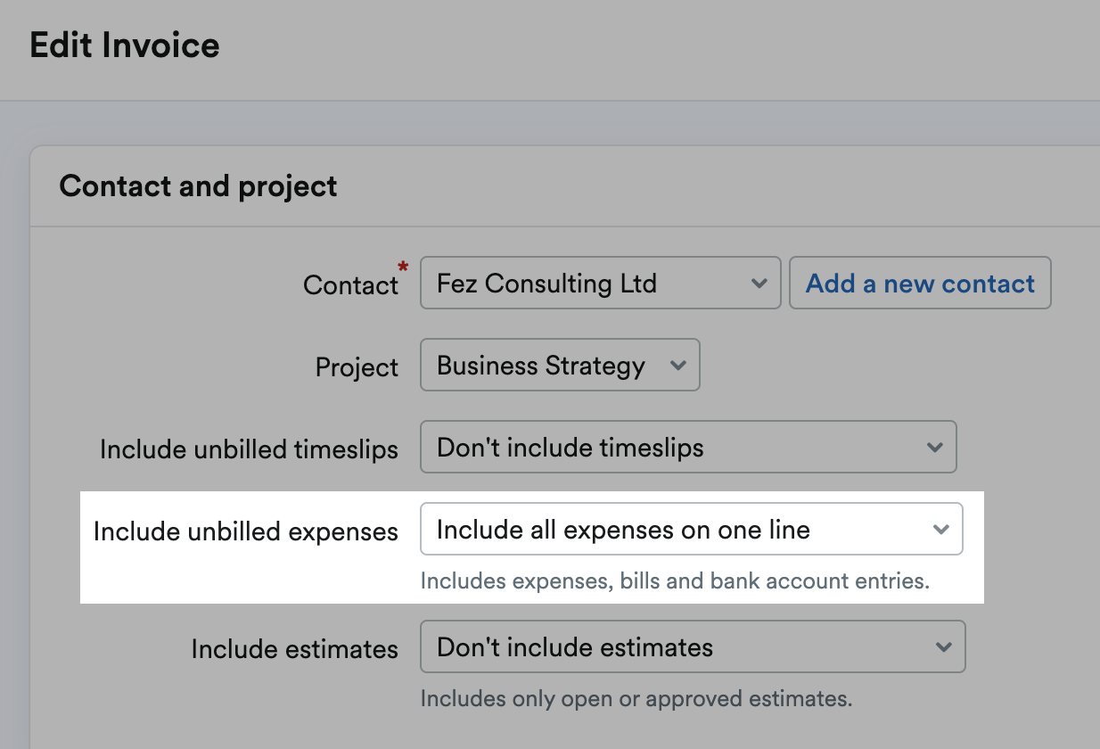 'Include all expenses on one line' selected.