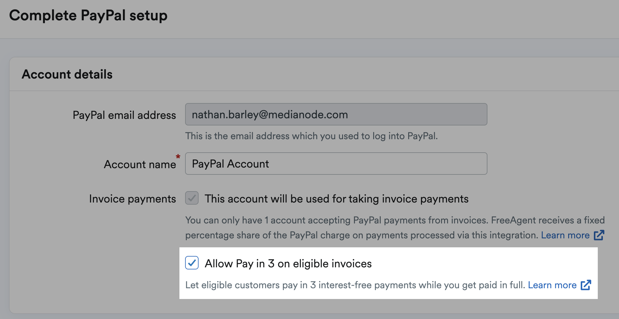 pay in 3 checkbox highlighted