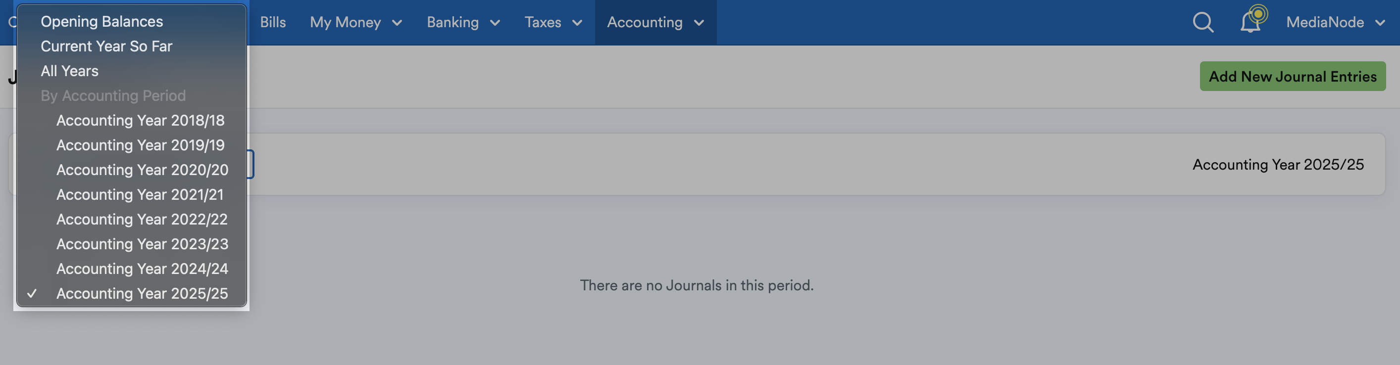 Drop-down menu to choose ‘Opening Balances’ from.