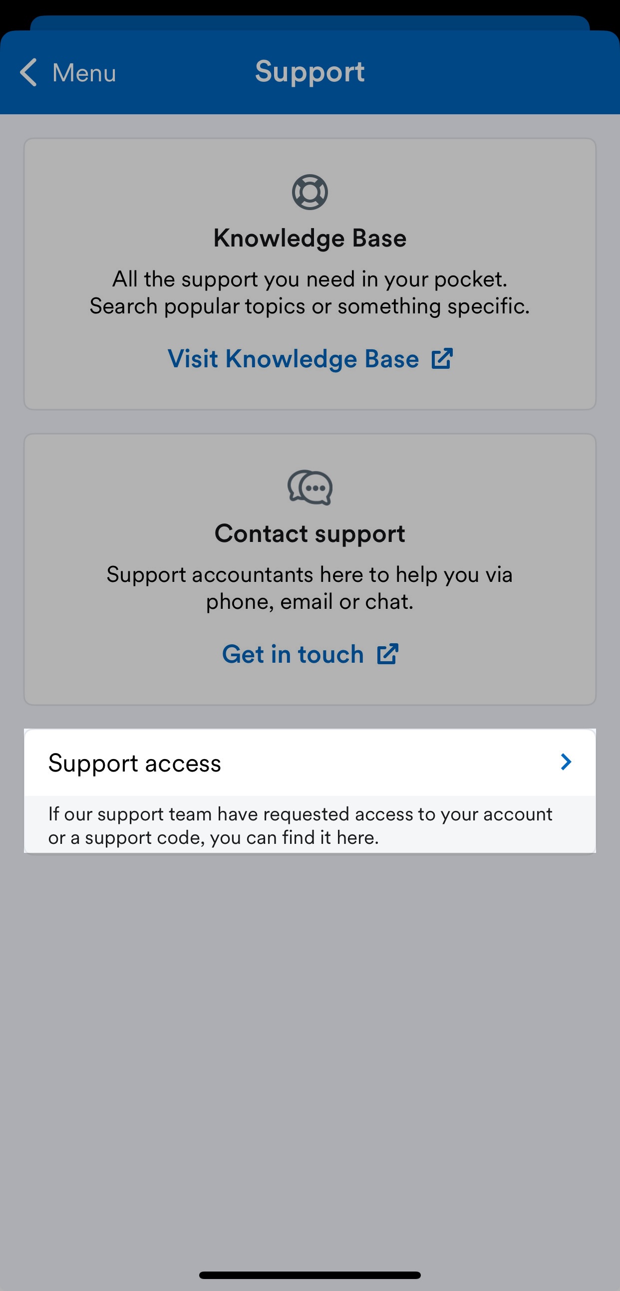Support access highlighted